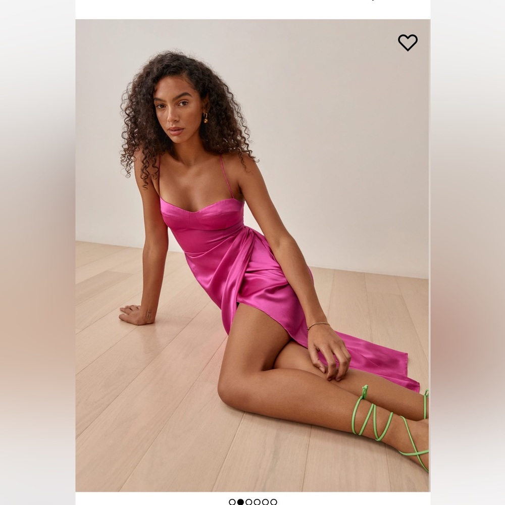 REFORMATION Marguerite Silk Dress Hot Pink Size 2